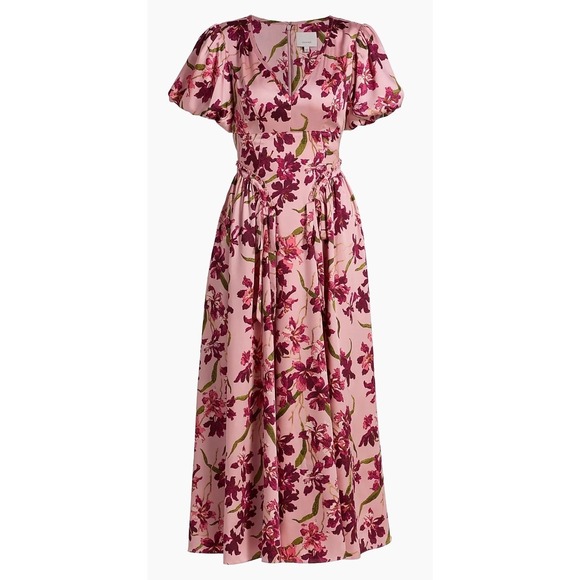 Cinq à Sept Dresses & Skirts - Cinq a Sept Pink Floral Orchid Midi Dress V-Neck Flutter Sleeve Womens Size 8